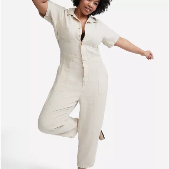 NEW Mate the Label Linen Short Sleeve Jumpsuit Classic Utility Size Small - Picture 3 of 10